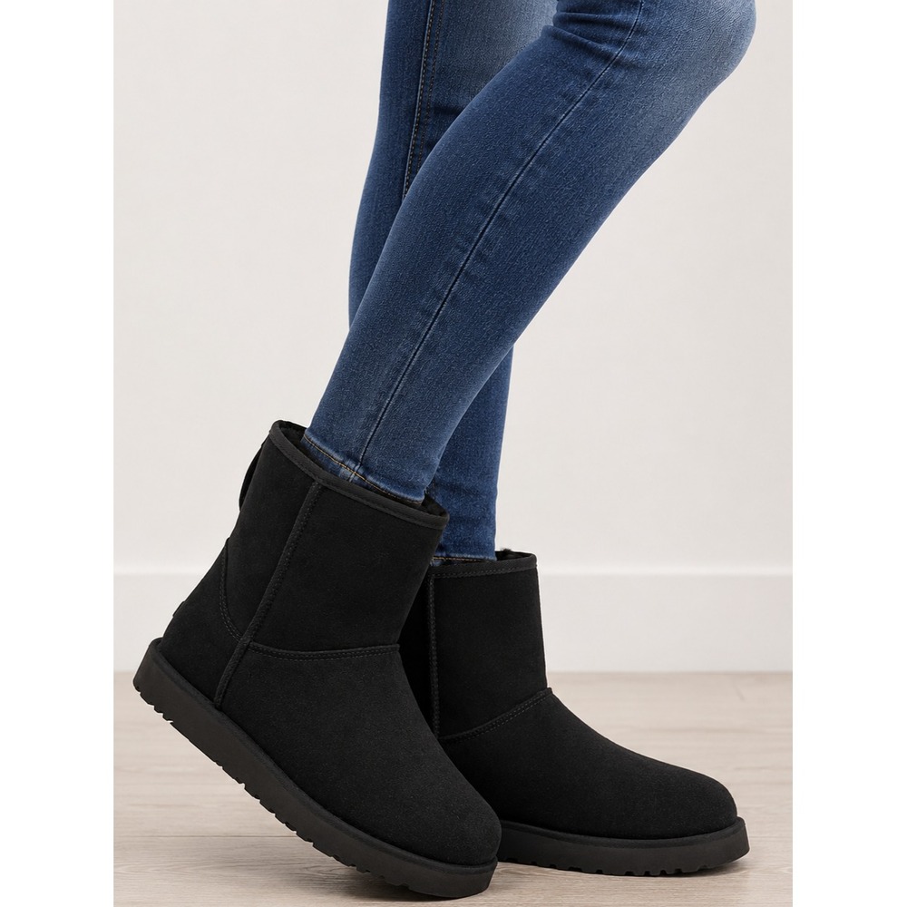 New UGG Cory II Black Suede Shearling Lined Ankle Boots Women's Size 12 1125792